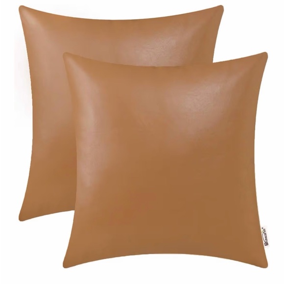 NEW BRAWARM Camel Pack of 2 Vegan Leather Throw Pillow Covers 22X22” - Picture 1 of 5